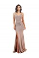 Cheap Fishtail Shape V-Neck Crepe Bridesmaid Dress with Slit Canada