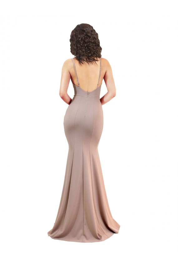 Cheap Fishtail Shape V-Neck Crepe Bridesmaid Dress with Slit Canada
