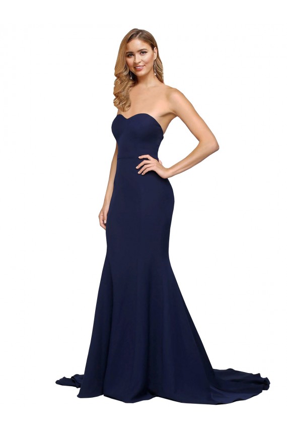 Cheap Fit and Flare Sweetheart Long Crepe Bridesmaid Dress with Sweep Train Canada