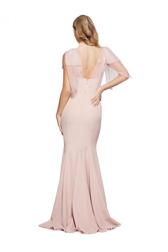 Cheap Double Bow Full Length Sweetheart Crepe Bridesmaid Dress with Tulle Overlay Canada