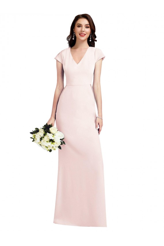 Cheap Cap Sleeve A-Line Crepe Bridesmaid Dress with Pockets Canada