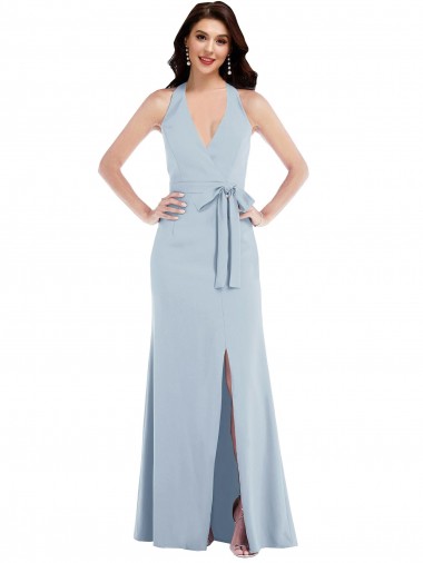 Cheap Open Back Halter Maxi Bridesmaid Dress with Draped Bow Canada