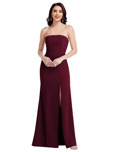 Cheap Strapless Crepe Maxi Bridesmaid Dress with Front Slit Canada