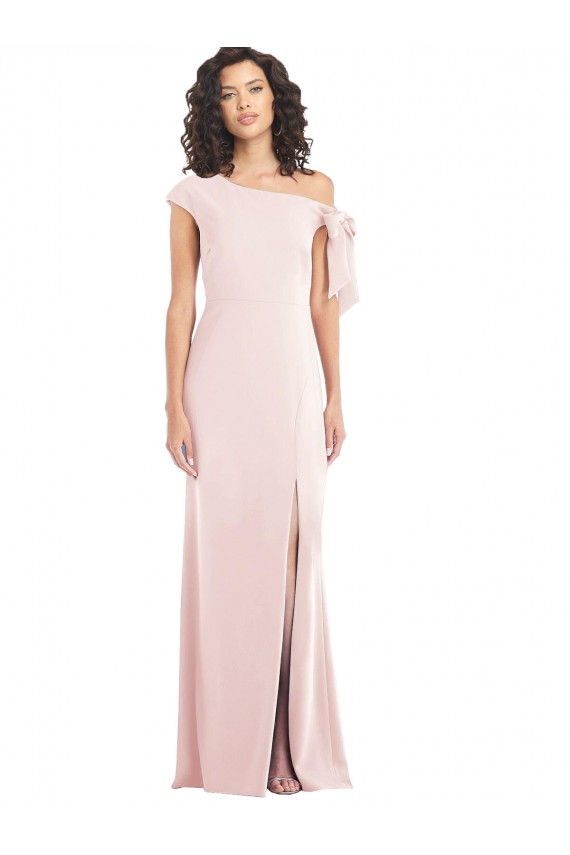 Cheap Off the Shoulder Tie Detail Trumpet Bridesmaid Dress with Front Slit Canada