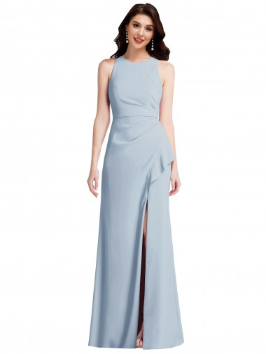 Cheap Halter Maxi Bridesmaid Dress with Cascade Ruffle Slit Canada