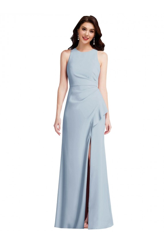 Cheap Halter Maxi Bridesmaid Dress with Cascade Ruffle Slit Canada