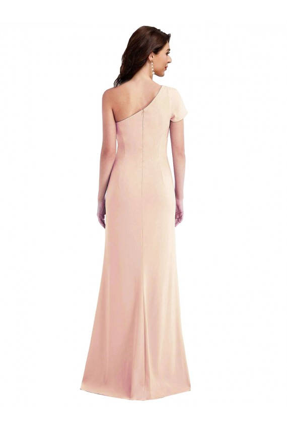 Cheap One Shoulder Cap Sleeves Trumpet Bridesmaid Dress with Front Slit Canada