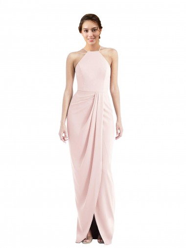 Cheap Halter Draped Tulip Skirt Maxi Bridesmaid Dress Canada