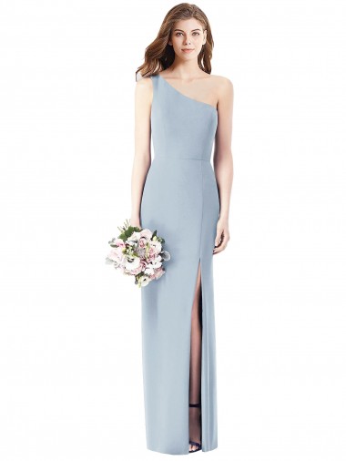 Cheap One Shoulder Crepe Trumpet Bridesmaid Dress with Front Slit Canada
