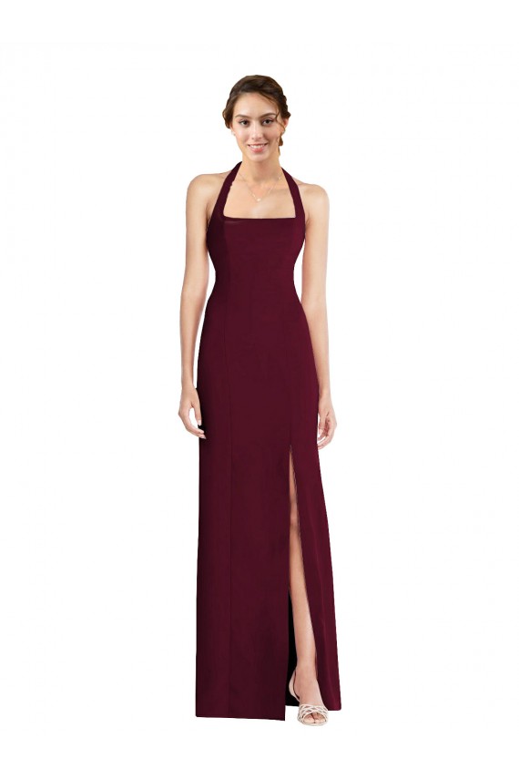Cheap Tie Halter Open Back Trumpet Bridesmaid Dress Canada