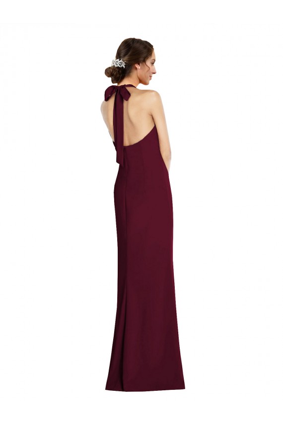 Cheap Tie Halter Open Back Trumpet Bridesmaid Dress Canada