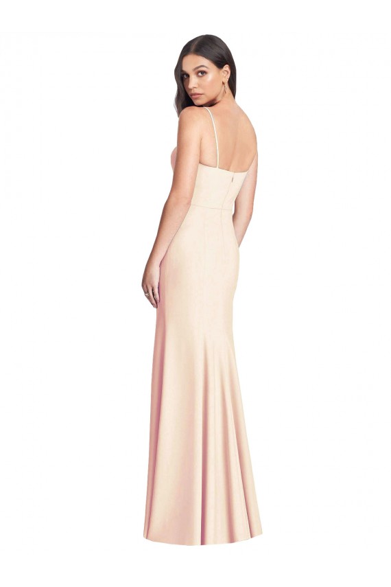 Cheap Seamed Bodice Crepe Trumpet Bridesmaid Dress with Front Slit Canada
