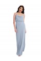Cheap Draped Cowl Neck Long Crepe Bridesmaid Dress with Spaghetti Straps Canada