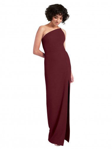 Cheap Sleek One Shoulder Long Crepe Bridesmaid Dress with Daring Slit Canada