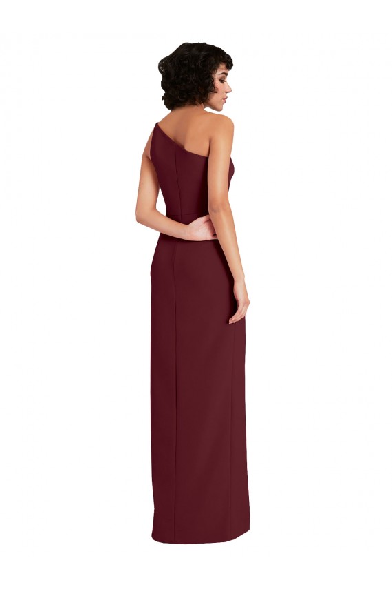 Cheap Sleek One Shoulder Long Crepe Bridesmaid Dress with Daring Slit Canada