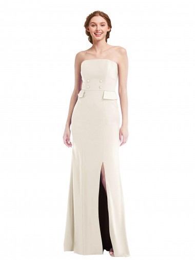 Cheap Long Strapless Tuxedo Maxi Bridesmaid Dress with Front Slit Canada