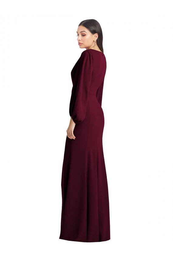 Cheap Long Puff Sleeve V-Neck Trumpet Bridesmaid Maxi Dress Canada