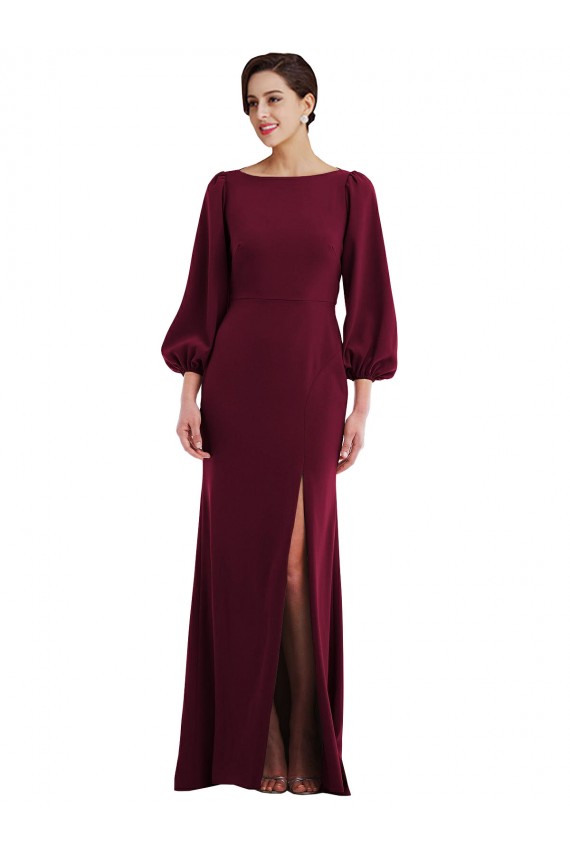 Cheap Bishop Sleeve Open Back Trumpet Bridesmaid Dress with Scarf Tie Canada