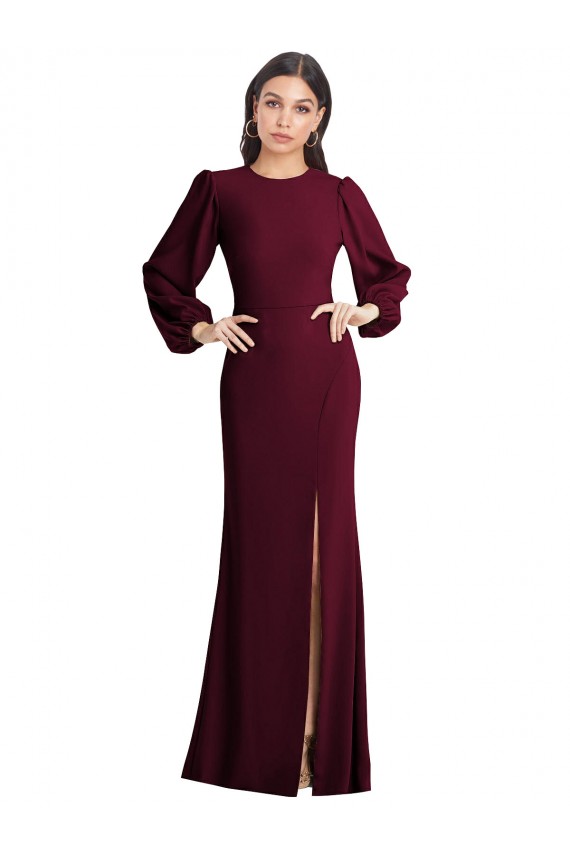Cheap Puff Sleeves Long Maxi Briddesmaid Dress with Cutout Tie Back Canada