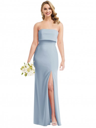Cheap Strapless Overlay Bodice Crepe Maxi Bridesmaid Dress with Front Slit Canada