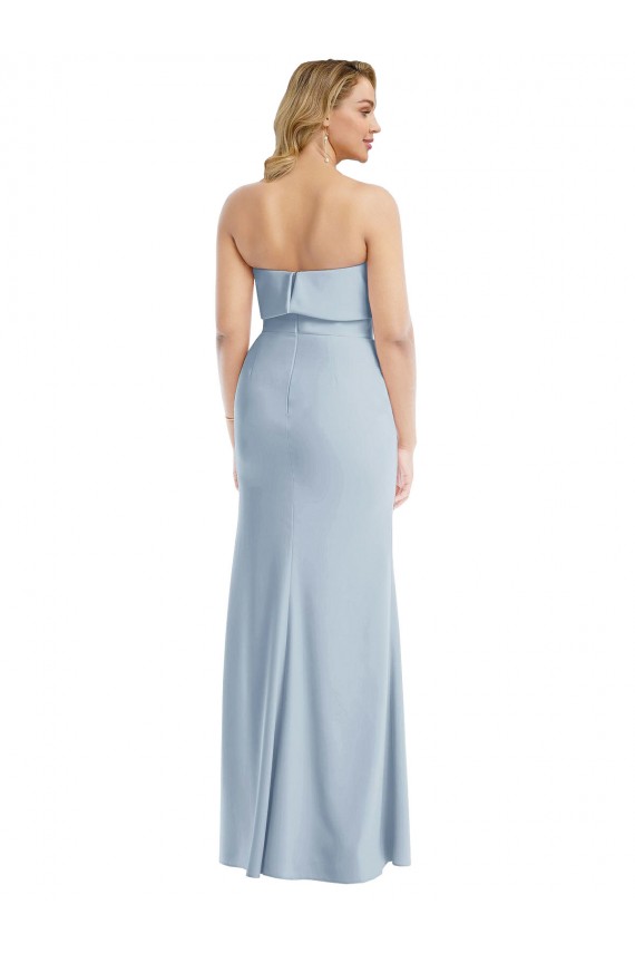 Cheap Strapless Overlay Bodice Crepe Maxi Bridesmaid Dress with Front Slit Canada