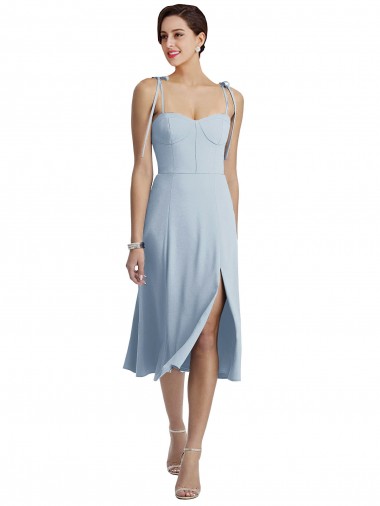 Cheap Midi Length Bustier Crepe Bridesmaid Dress with Back Bow Straps Canada