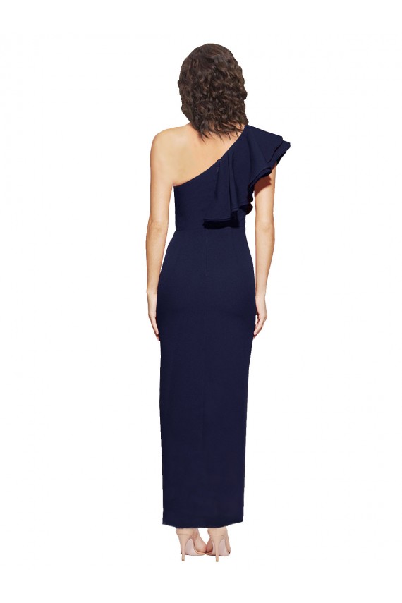 Cheap Ruched Floor Length Long Crepe Bridesmaid Dress with Shoulder Ruffles Canada