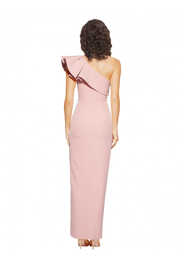Cheap Full Length One Shoulder Crepe Bridesmaid Dress with Side Leg Split Canada