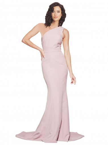 Cheap Long Sweep Train One Shoulder Crepe Bridesmaid Dress with Side Leg Split Canada