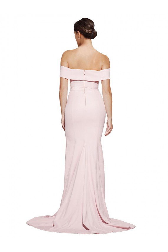Cheap Off Shoulder Long Crepe Bridesmaid Dress with Straight Neckline and Side Split Canada