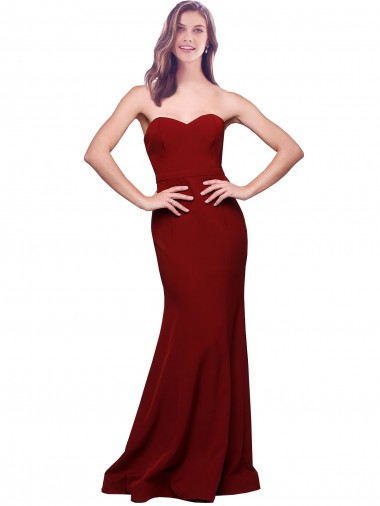 Cheap Long Full Length Sweetheart Slim Crepe Bridesmaid Dress with Strapless Bodice Canada