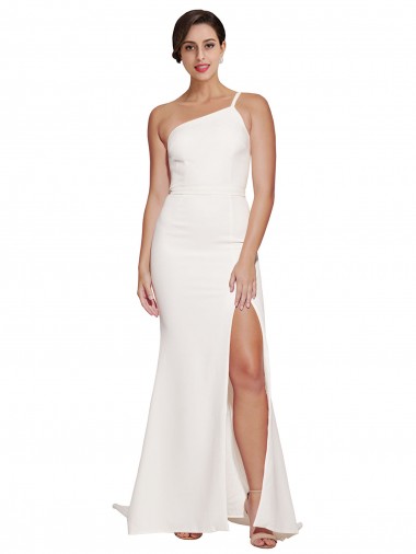 Cheap Long Sweep Train Crepe Bridesmaid Dress with Side Split and One Strap Canada