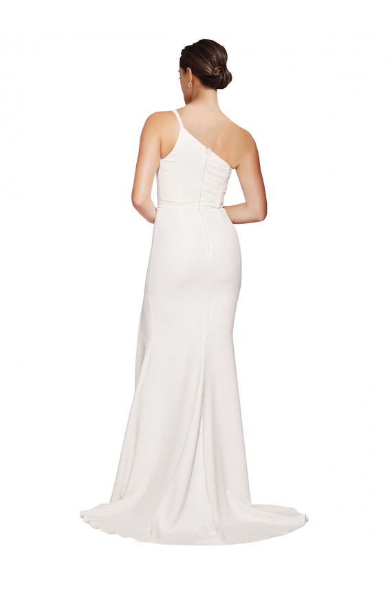 Cheap Long Sweep Train Crepe Bridesmaid Dress with Side Split and One Strap Canada