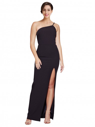 Cheap Long Floor Length Crepe Bridesmaid Dress with Side Split and One Strap Canada