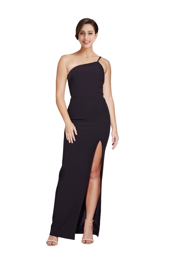 Cheap Long Floor Length Crepe Bridesmaid Dress with Side Split and One Strap Canada