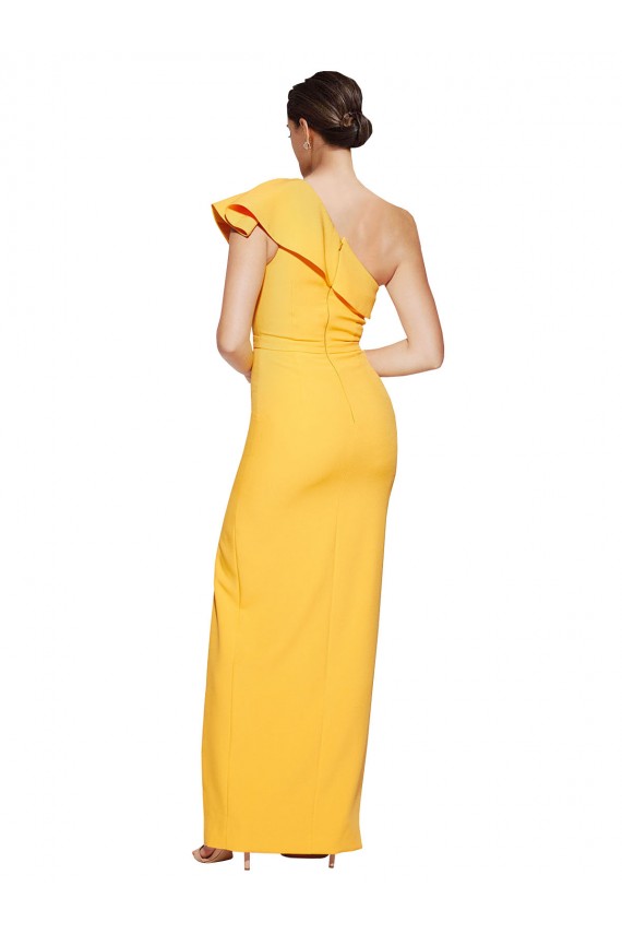 Cheap One Shoulder Floor Length Crepe Bridesmaid Dress with Thigh High Split Canada