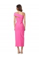Cheap One Shoulder Neckline Short Midi Length Crepe Bridesmaid Dress Canada