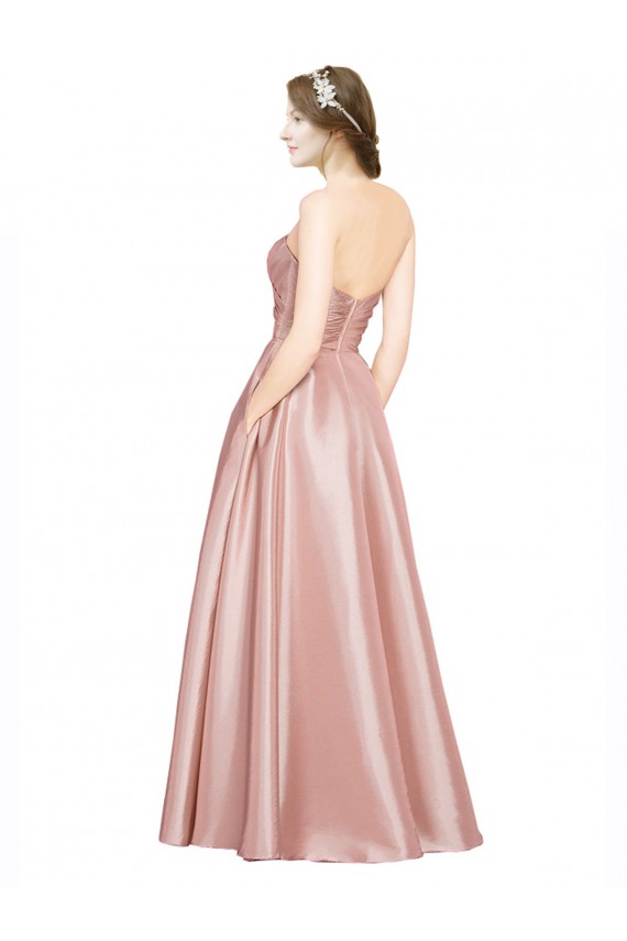 Cheap Long Plated Strapless Sweetheat Stretch Satin Bridesmaid Dress Canada