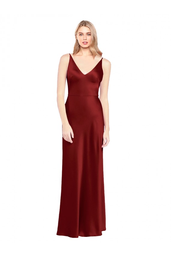 Cheap Full Length Long Stretch Satin Slip Bridesmaid Dress V-Back Canada