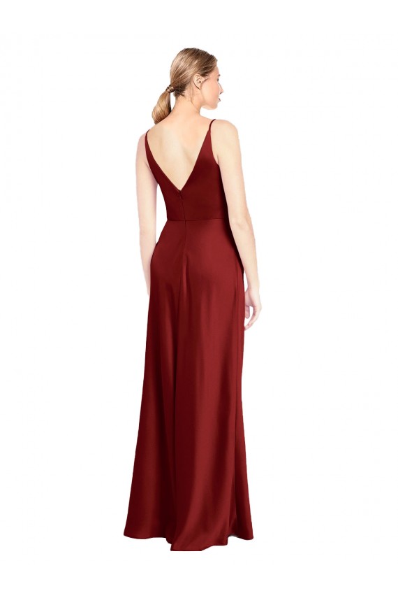 Cheap Full Length Long Stretch Satin Slip Bridesmaid Dress V-Back Canada