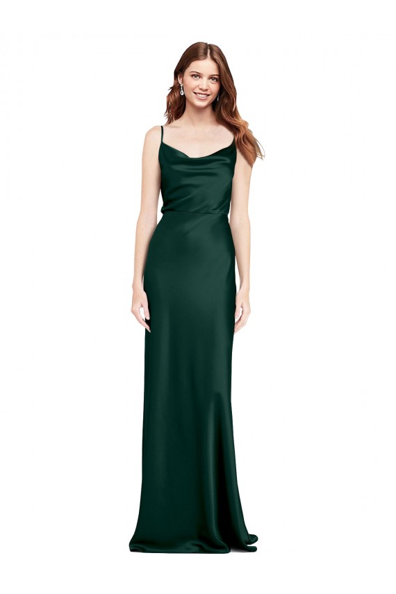 Cheap Fitted Cowl Neck Long Stretch Satin Slip Bridesmaid Dress with V-Back Canada