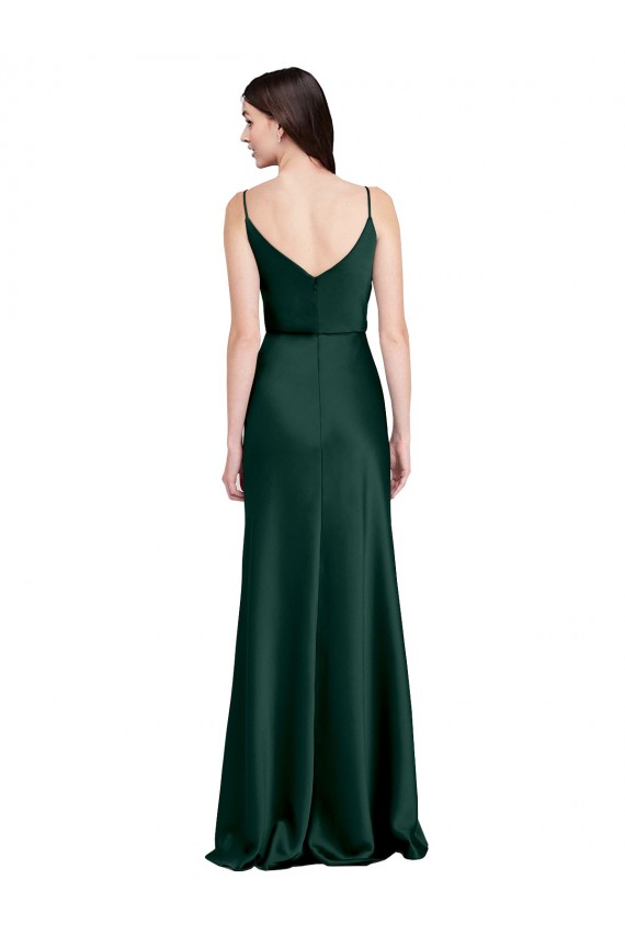 Cheap Fitted Cowl Neck Long Stretch Satin Slip Bridesmaid Dress with V-Back Canada
