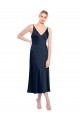 Cheap V-Neck Midi Length Short Stretch Satin Bridesmaid Dress V-Back Canada