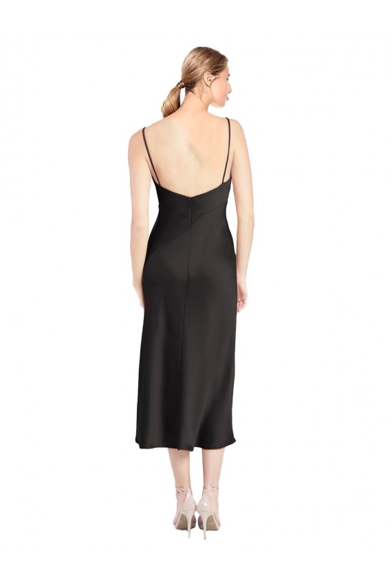 Cheap Cowl Neck Midi Length Short Stretch Satin Slip Bridesmaid Dress Canada