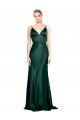 Cheap High V-Neck Long Full Length Sheath Stretch Satin Bridesmaid Dress Canada
