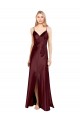 Cheap Sleek Spaghetti Straps V-Neck Stretch Satin Bridesmaid Dress with Center Front Slit Canada