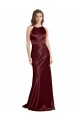 Cheap High Neck Halter Long Sleeveless Stretch Satin Bridesmaid Dress with Strappy Back Canada