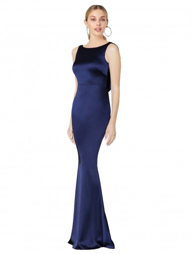 Cheap Sheath High Neck Stretch Satin Bridesmaid Dress Low Back Canada