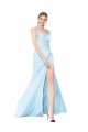 Cheap Double Straps V-Neck Sleeveless Stretch Satin Bridesmaid Dress with High Slit Canada