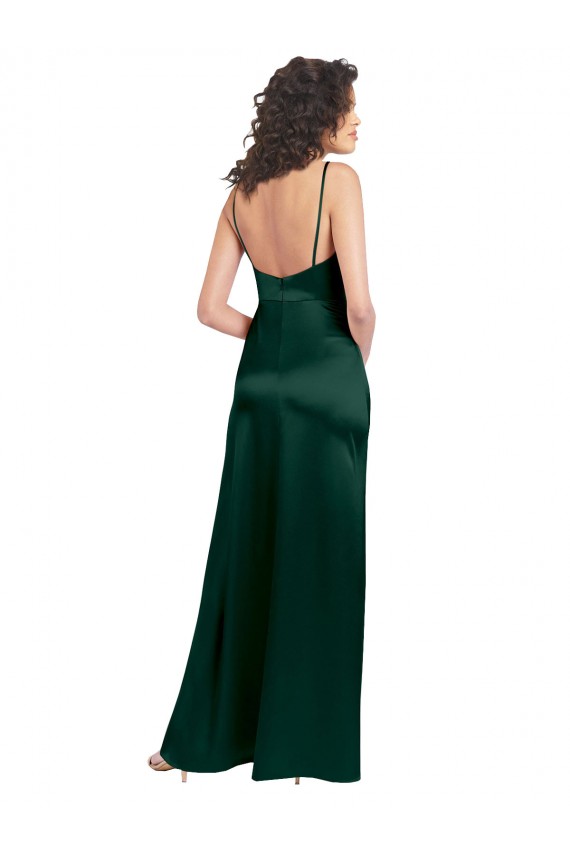 Cheap Long Slim Scoop Neck Stretch Satin Bridesmaid Dress with Open Back Canada